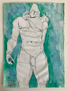 Duchándome en Cuerpo Ajeno. Desnudo acuarela sobre papel