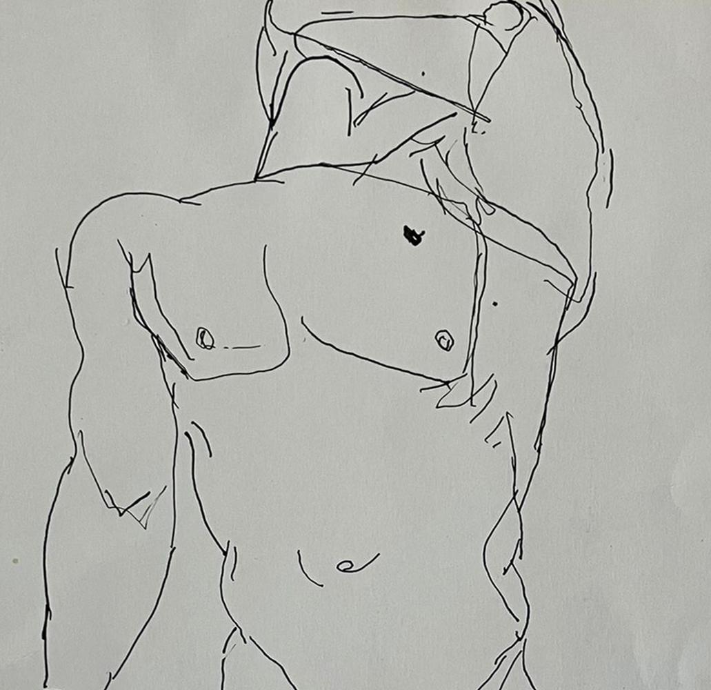 Duchándome, Nude.  Watercolor and ink on archival paper  - Art by Celso José Castro Daza
