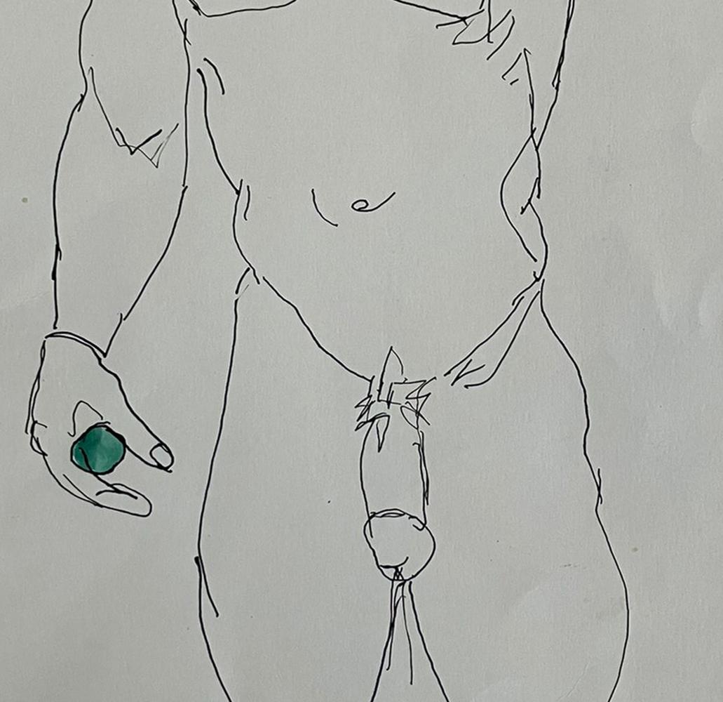 Duchándose, 27 mai.  Aquarelle et encre sur papier d'archivage - Gris Figurative Art par Celso José Castro Daza