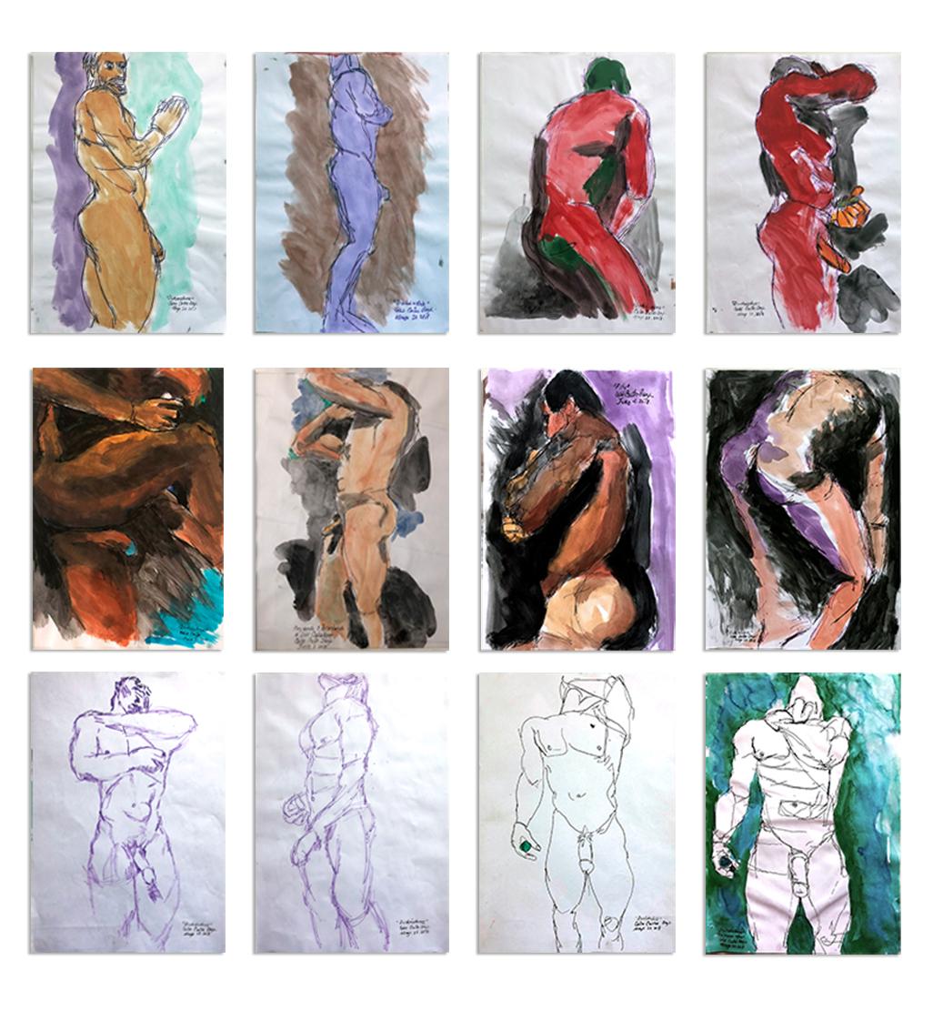 From the Duchándome Nude, Series. Set of 12 Watercolors & Ink on archival paper