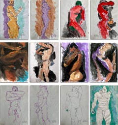 Aus der Reihe Duchándome Nude, Serie. Set von 12 Aquarell- und Tinte-Aquarelle auf Archivpapier