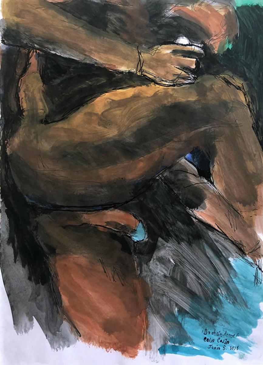 De la serie Duchándome, desnudos. Lote de 4 acuarelas sobre papel de archivo - Art Contemporáneo de Celso José Castro Daza