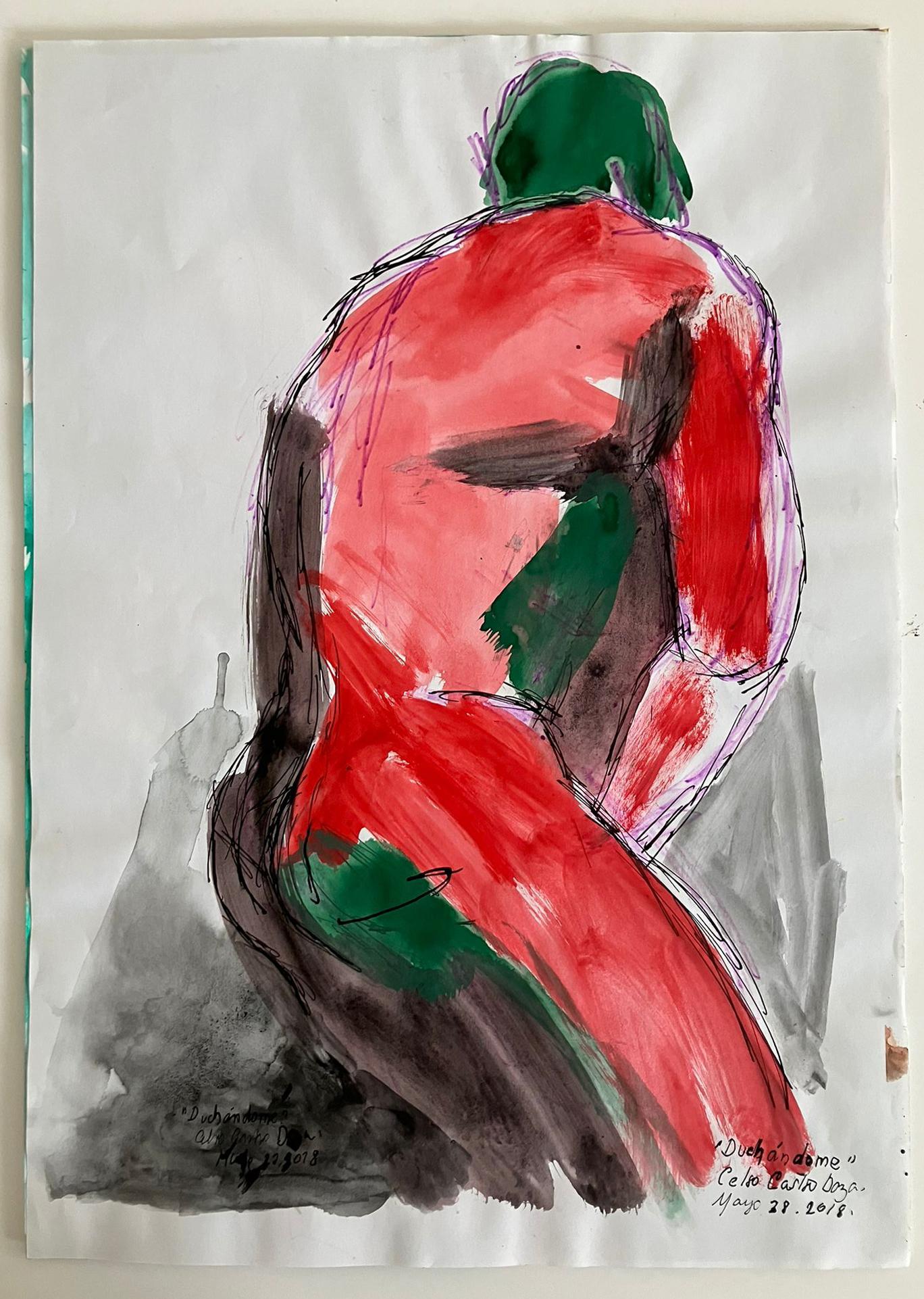  Duchándome Nude,  Series. Set of 4 Watercolors on archival paper. - Art by Celso José Castro Daza