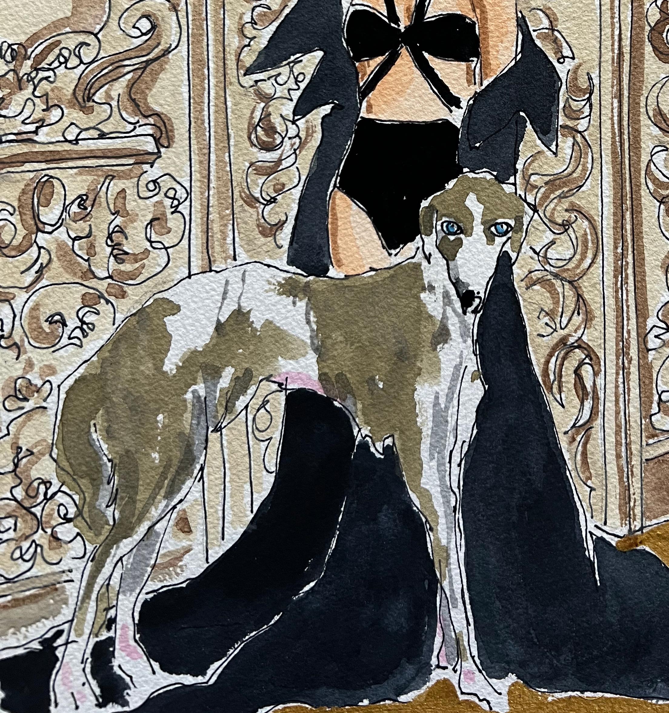 Georgia Sitwell photographed by Cecil Beaton. Ink pen and watercolor on paper - Contemporary Art by Manuel Santelices