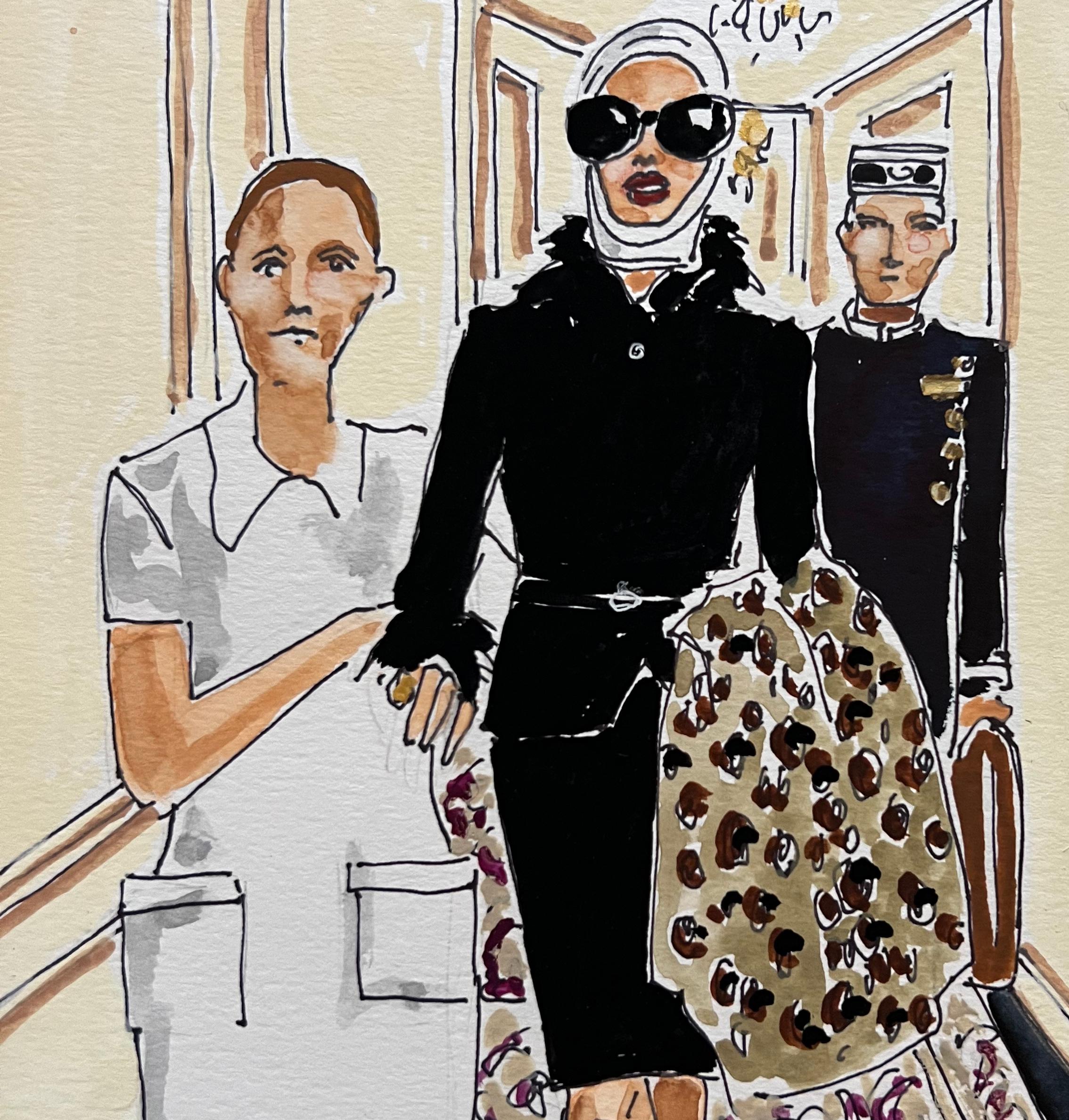 Linda Evangelista in Vogue Italia. Penna e acquerello su carta - Painting di Manuel Santelices