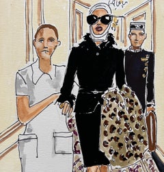 Linda Evangelista en Vogue Italia. Pluma tinta y acuarela sobre papel