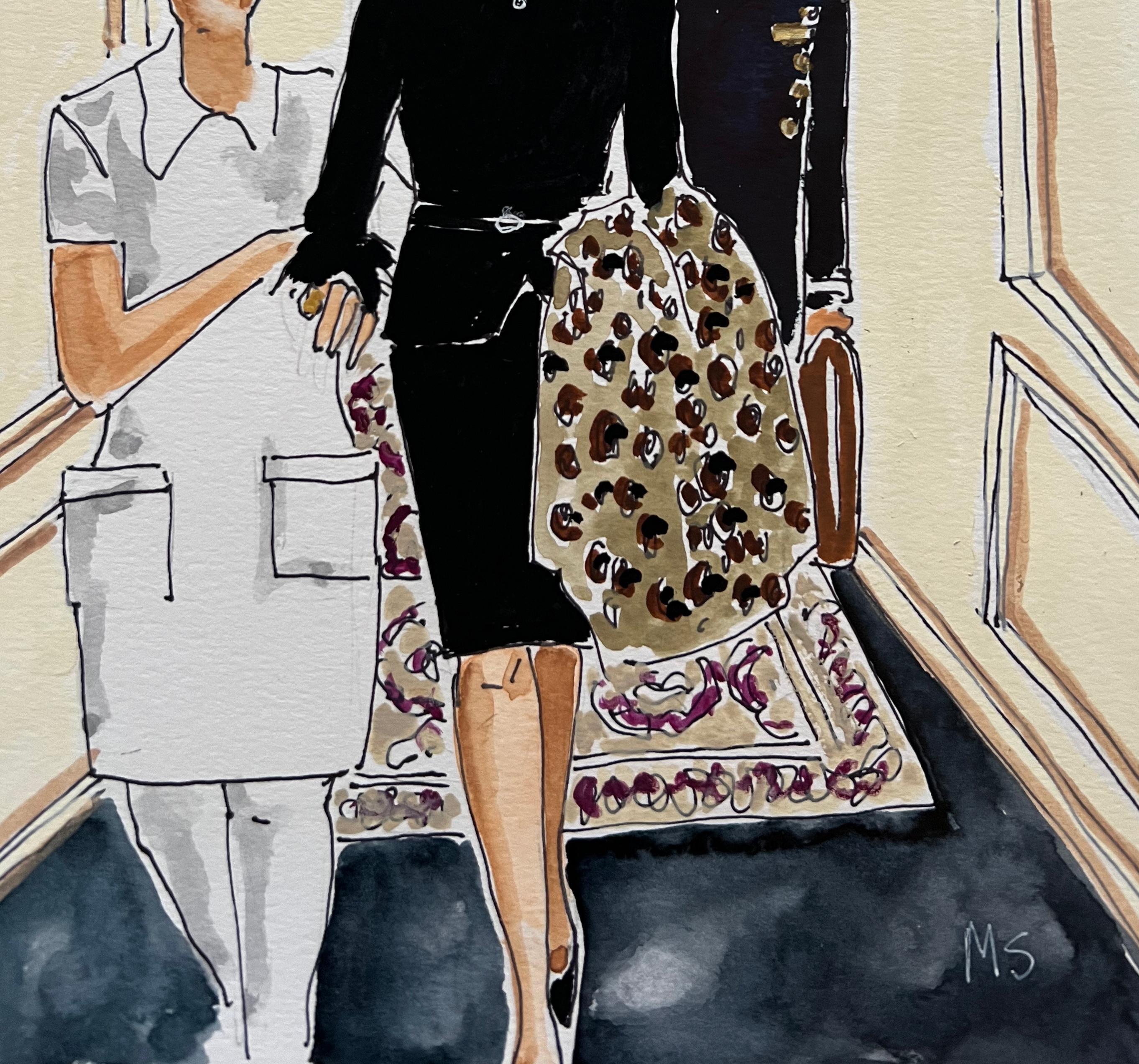 Linda Evangelista in Vogue Italia. Penna e acquerello su carta - Painting Contemporaneo di Manuel Santelices