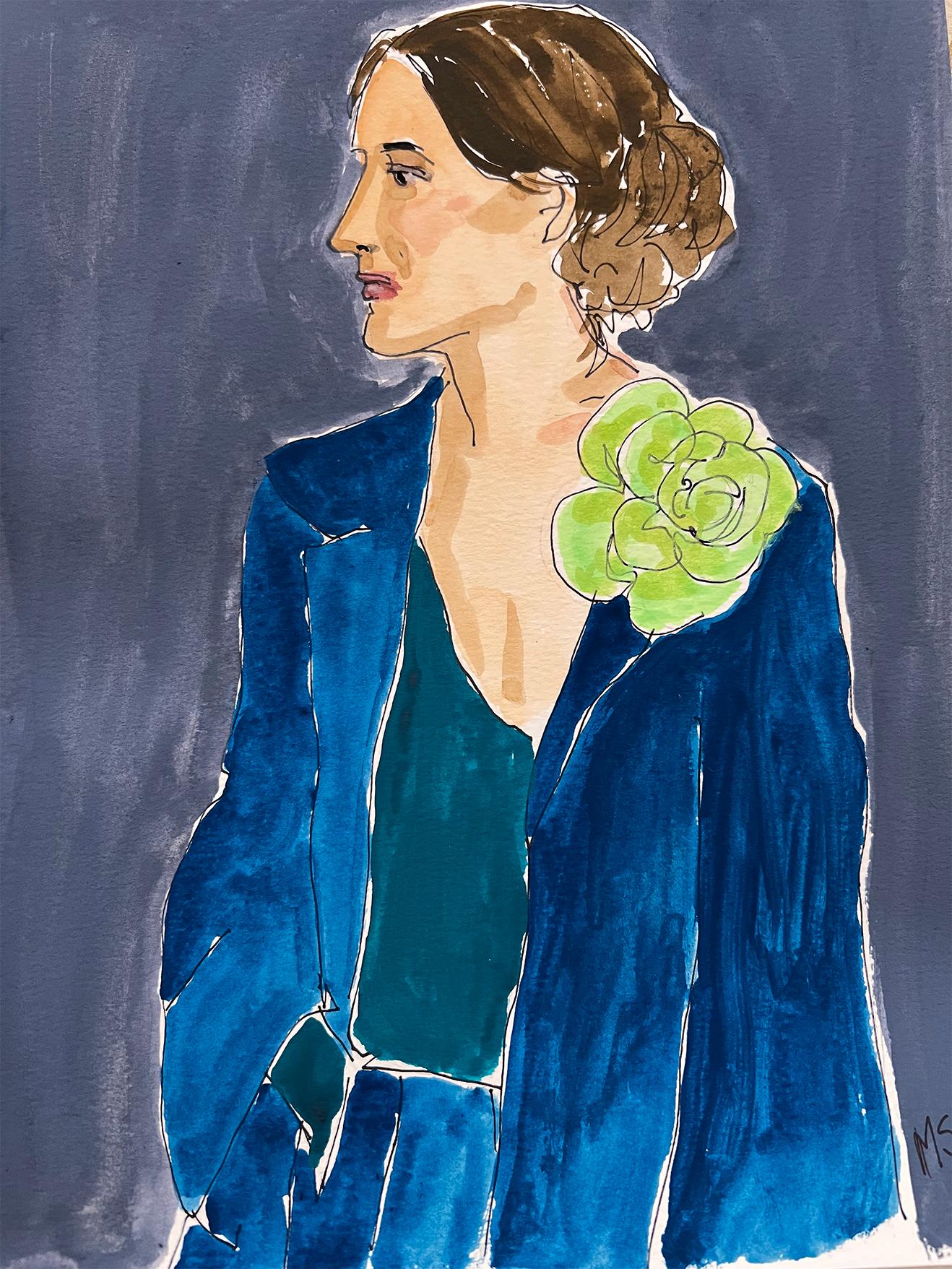 Manuel Santelices Figurative Painting - Virginia Woolf in Valentino Haute Couture Fall 22 