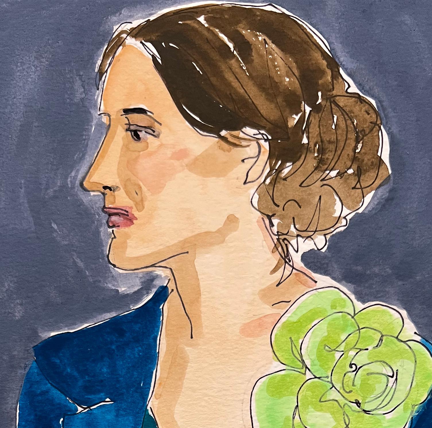 Virginia Woolf in Valentino Haute Couture Fall 22  - Painting by Manuel Santelices