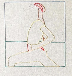 Tennis, genähtes Segeltuch, gerahmt auf Kirschbaumholz