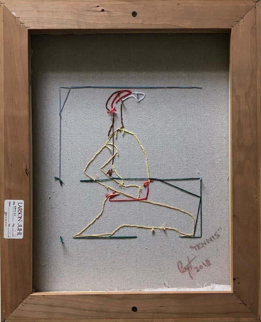 Tennis, Stitched Canvas, Framed on Cherrywood - Modern Art by Casey Waterman