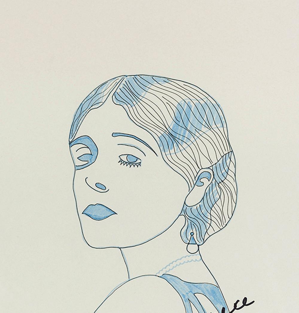 Vilma Banky. Zeichnung aus der Serie The Dis-enchanted. (Grau), Figurative Art, von Paloma Castello