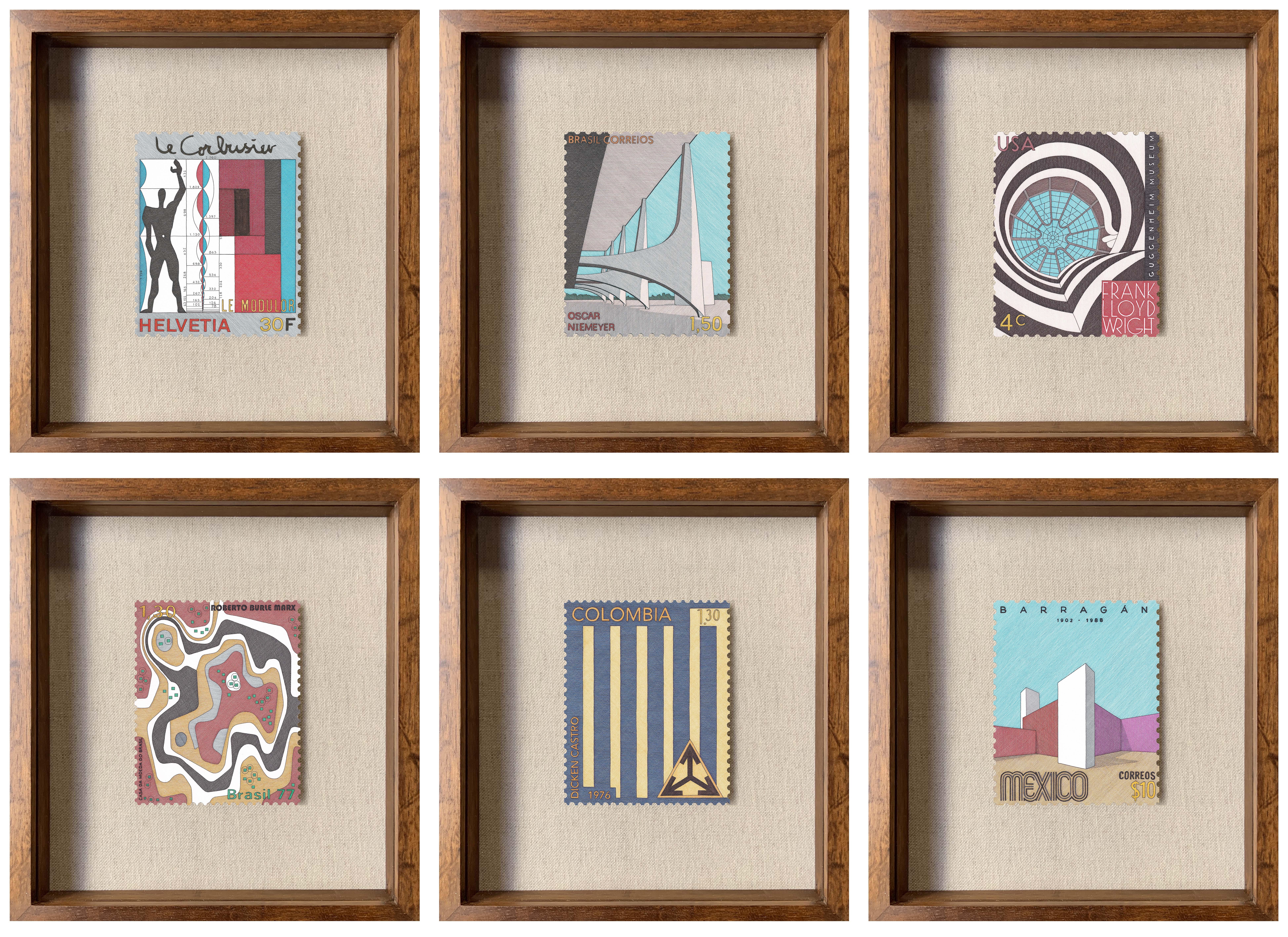Set von 6 Zeichnungen aus der Serie "Artists & Architects".
