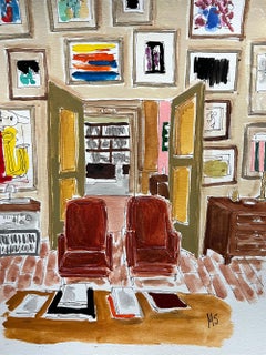 The Home of Aldo Businaro. Watercolor interiors drawing on archival paper