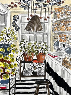 Marian McEvoy Studio. Watercolor interior drawing on archival paper