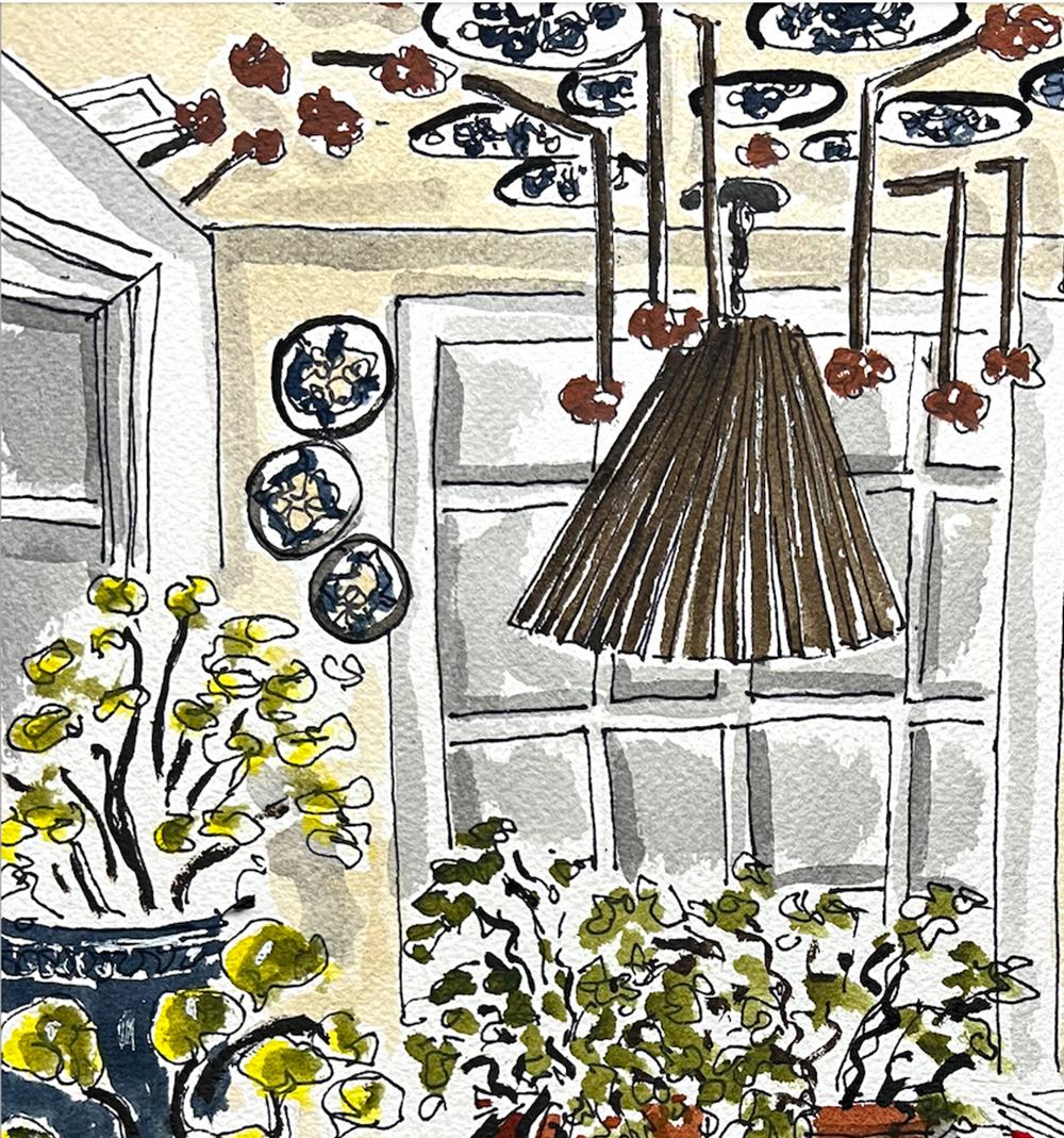 Marian McEvoy Studio. Watercolor interior drawing on archival paper - Painting by Manuel Santelices