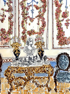 Palacio la Liria in Madrid . Watercolor interiors  drawing on archival paper