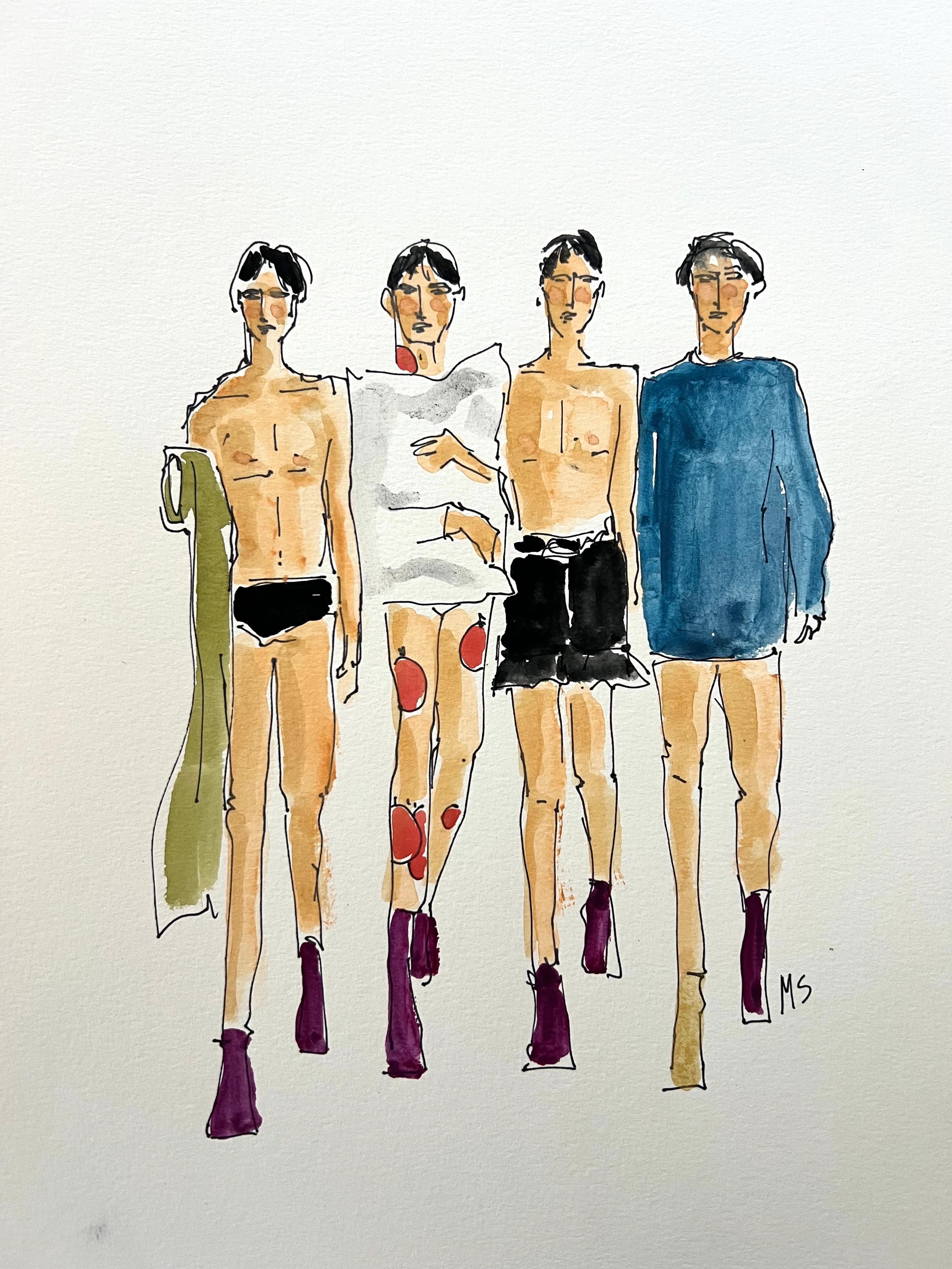 Manuel Santelices Figurative Art - J.W. Anderson fall 23.  Watercolor fashion drawing on archival paper