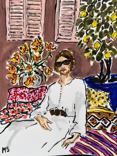 Young Yves Saint Laurent in Marrakesh. Ink and watercolor on paper