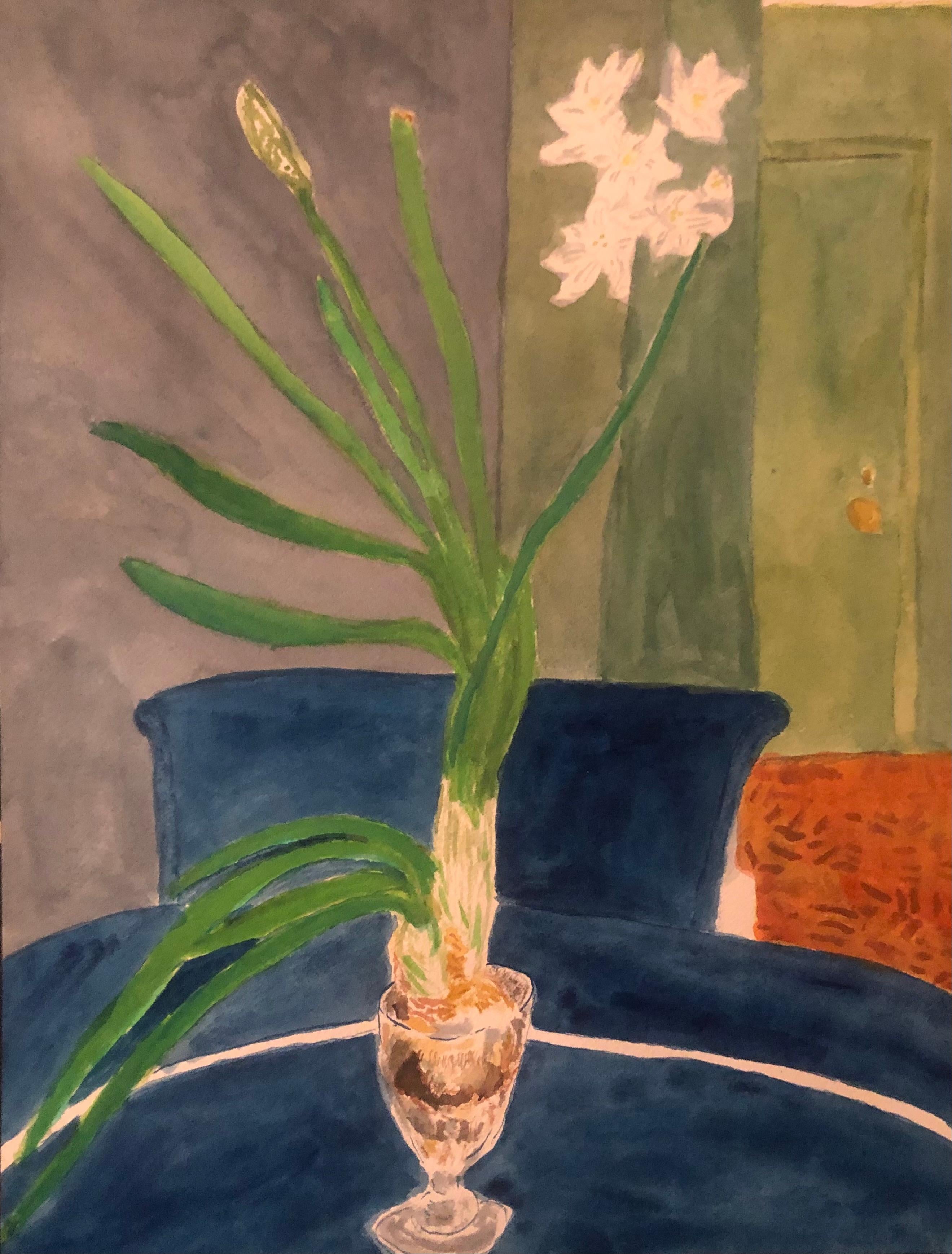 Charlie Scheips Paperwhite flowers at East End Avenue, 2018. Painting