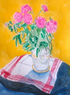 Vase of Peonies on French Napkin. From the Still Life Series