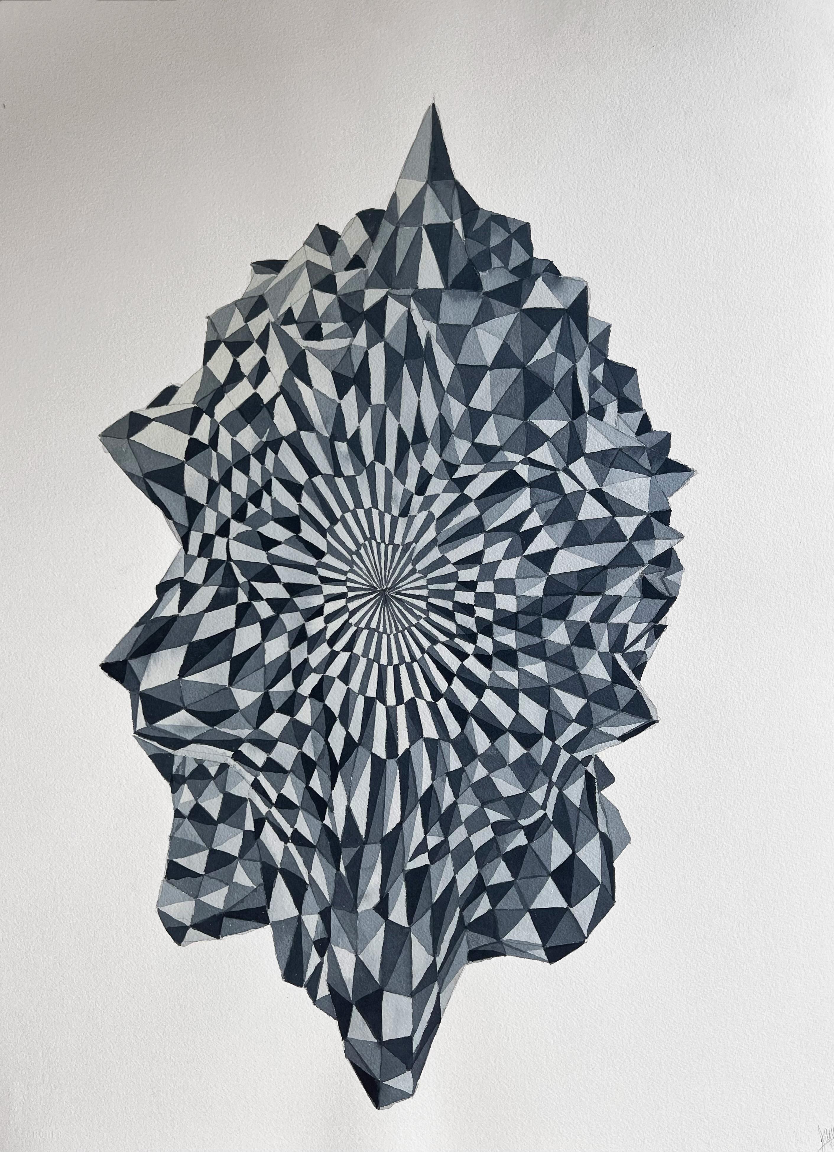 James Bonachea Guerra Abstract Drawing – Geometría fractal 3. Das Gedächtnis der Narzisse.  Aquarellmalerei