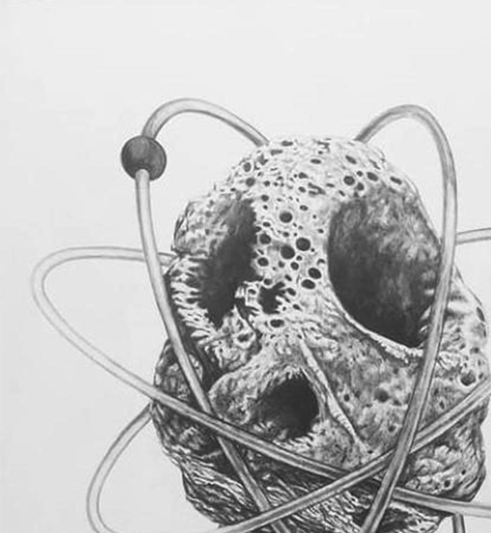 Cabeza nucléaire. De la série « The memory of narcissus ».  Peinture - Abstrait Art par James Bonachea Guerra