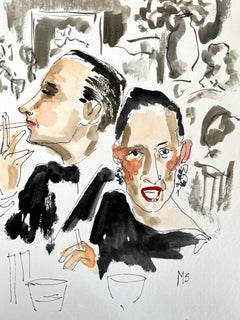 Fred Hughes and Diana Vreeland in New York, Ink and Watercolor on paper 