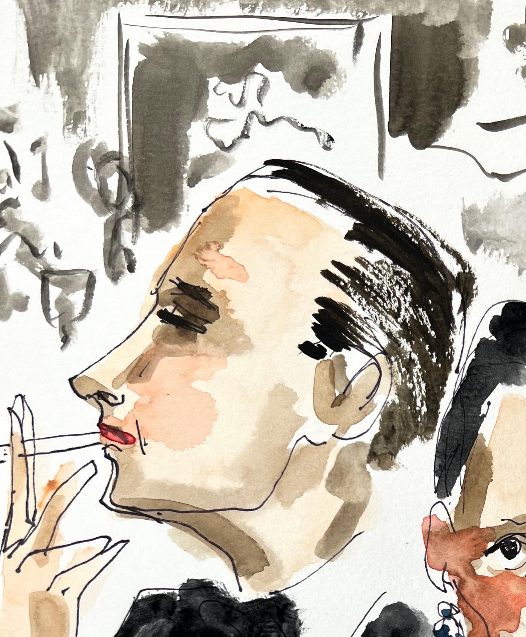 Fred Hughes and Diana Vreeland in New York, Ink and Watercolor on paper  - Art by Manuel Santelices