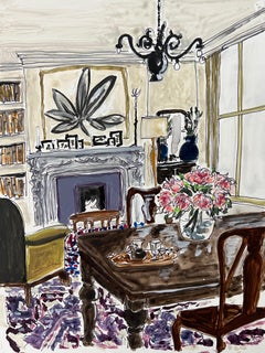 A House in York.  Interiors  painting illustration on gesso panel