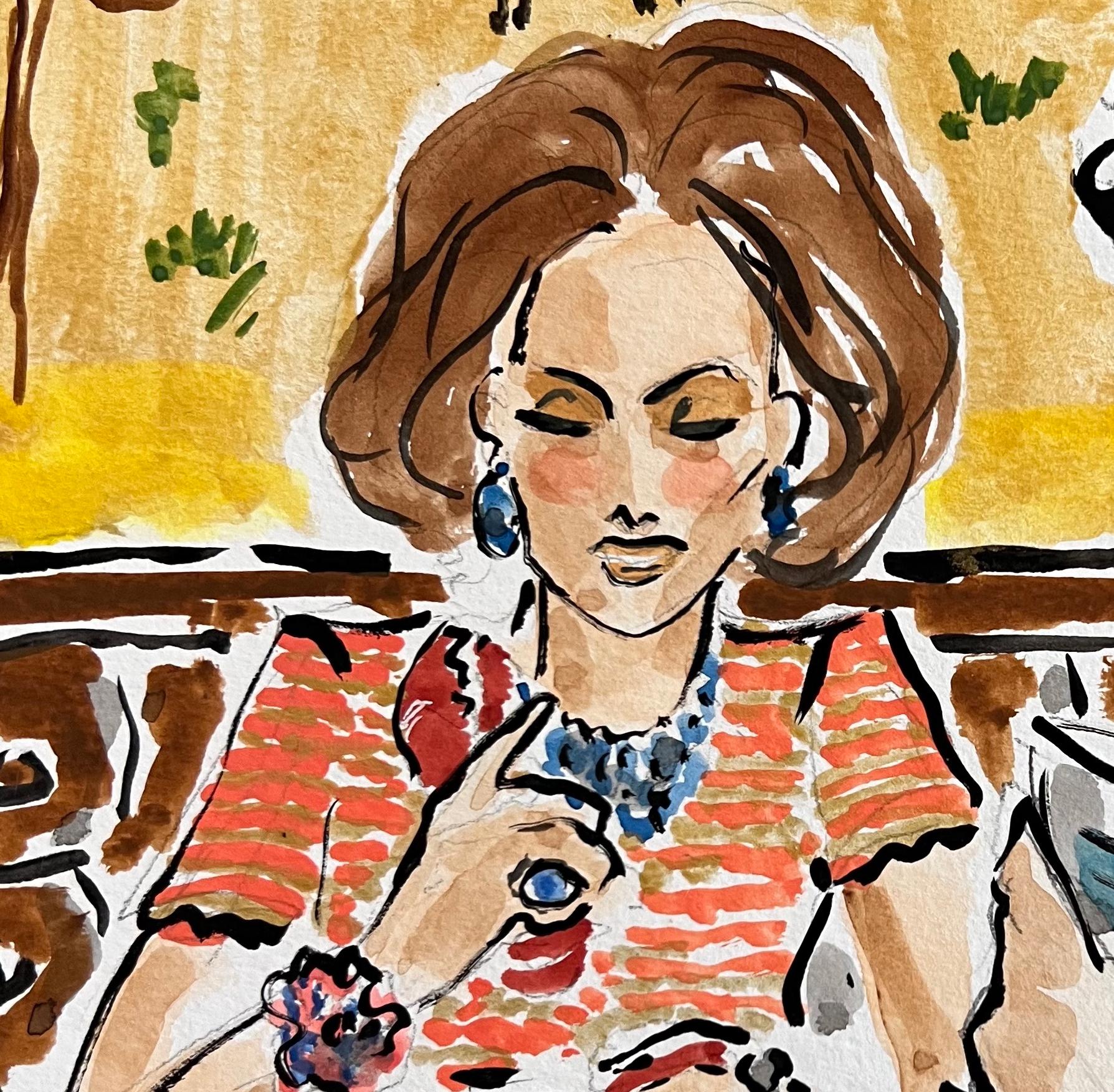 Lobster dinner at the Carlyle, Watercolor social scene New York City - Art by Manuel Santelices