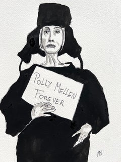 Polly Mellen, Forever. Portrait. Fashion Gouache and pen on paper
