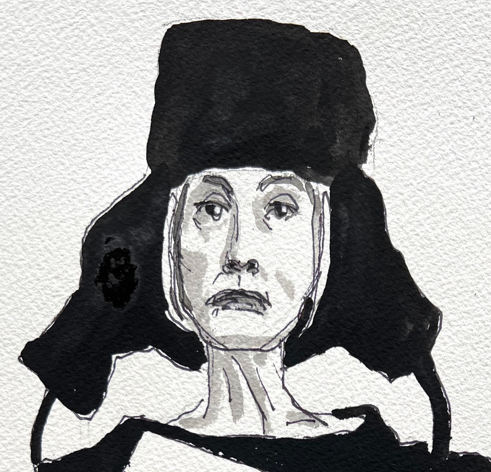 Polly Mellen, Forever. Portrait.  Fashion Gouache and pen on paper - Painting by Manuel Santelices