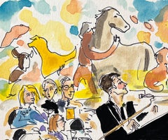 Peter Cincotti en el Café Carlyle, Cuadro de escena social en acuarela