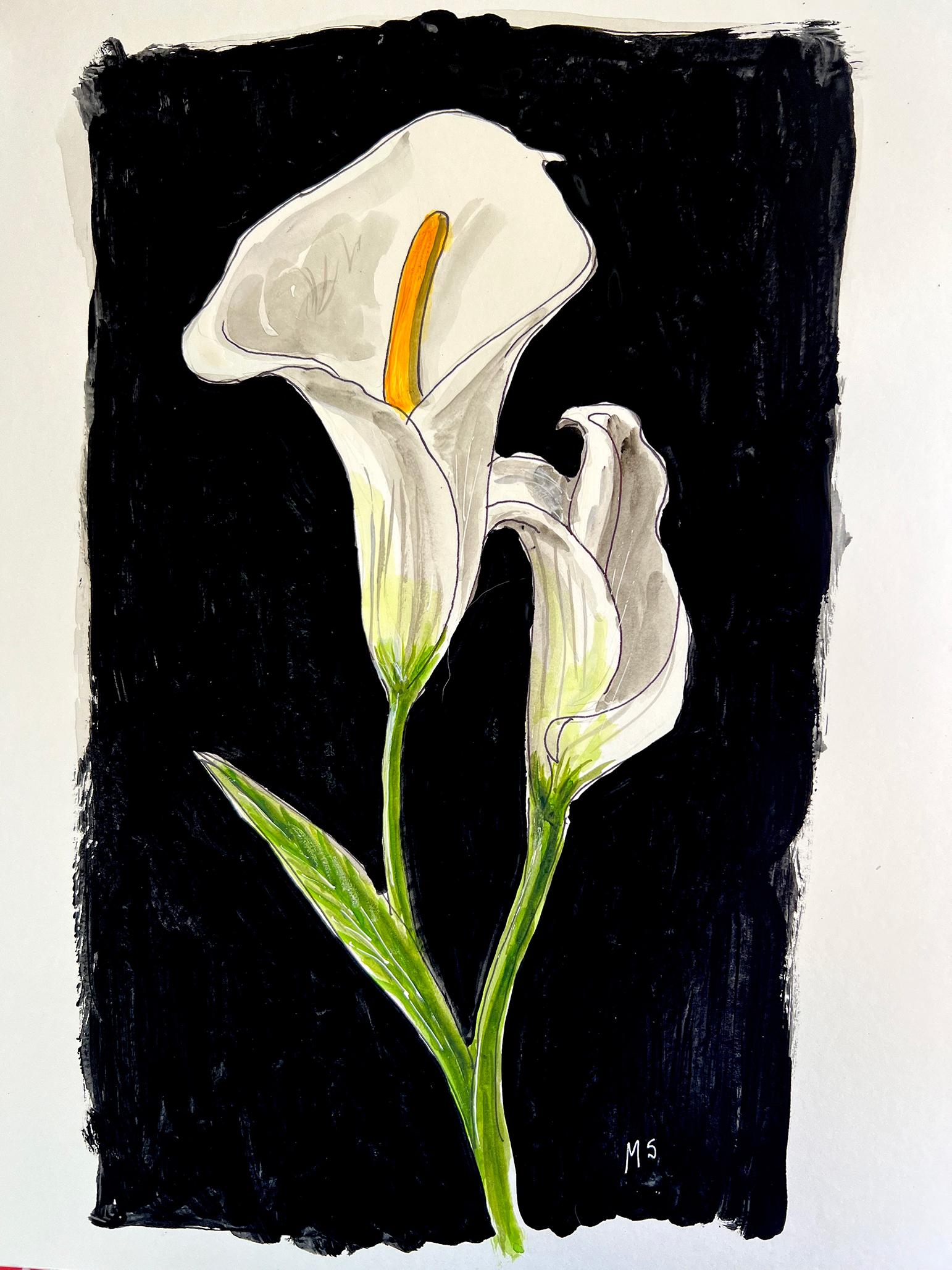 Manuel Santelices Figurative Painting - Cala Lily, Watercolor on paper.  Sill life Painting