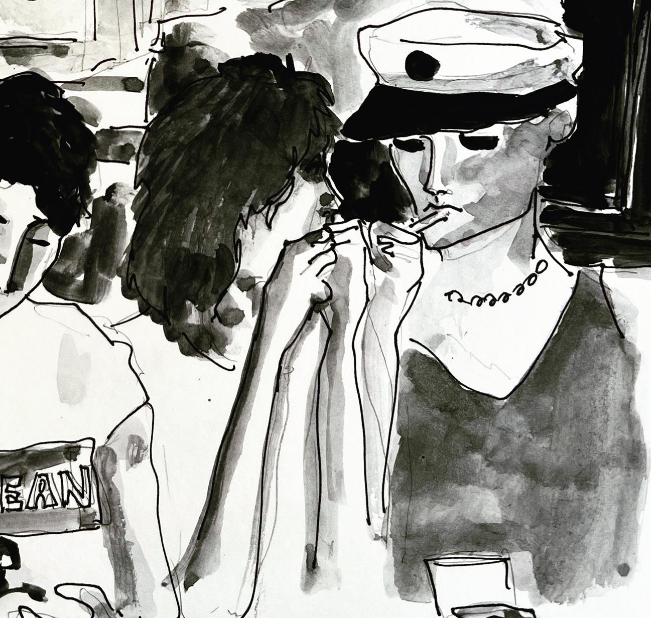 Oxford all night party 1983 (after a picture by Dafydd Jones), by Manuel Santelices
Ink and gouache on paper
Image size: 14 in. H x 11 in. W 
Unframed
2023

The worlds of fashion, society, and pop culture are explored through the illustrations of
