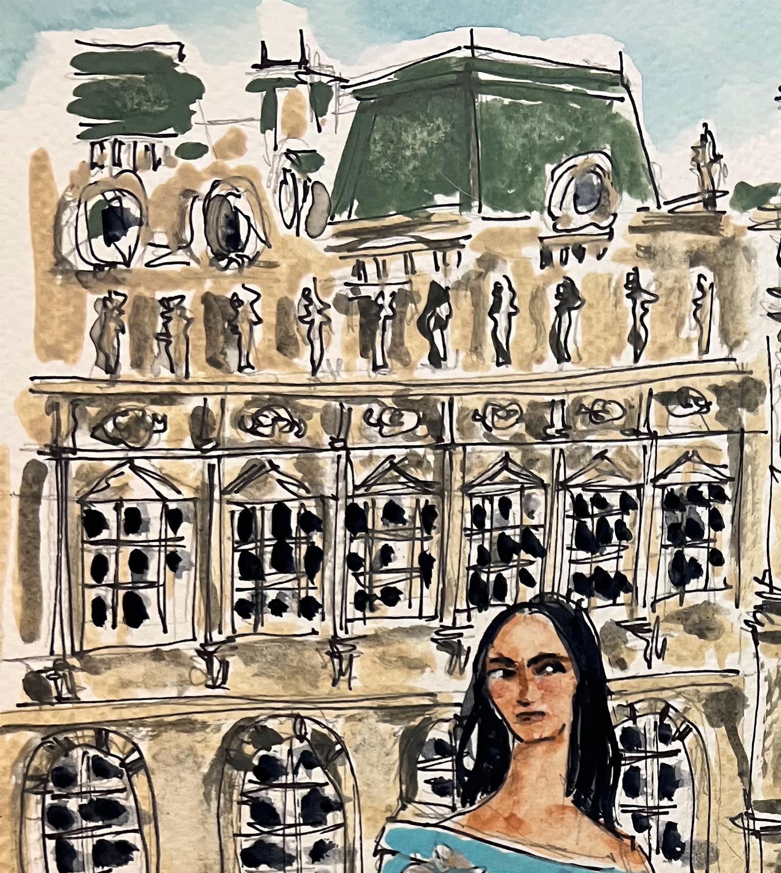 Valentino Haute Couture at Chateau Chantilly, Watercolor Portrait Painting  - Art by Manuel Santelices