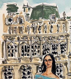 Valentino Haute Couture at Chateau Chantilly, Watercolor Portrait Painting
