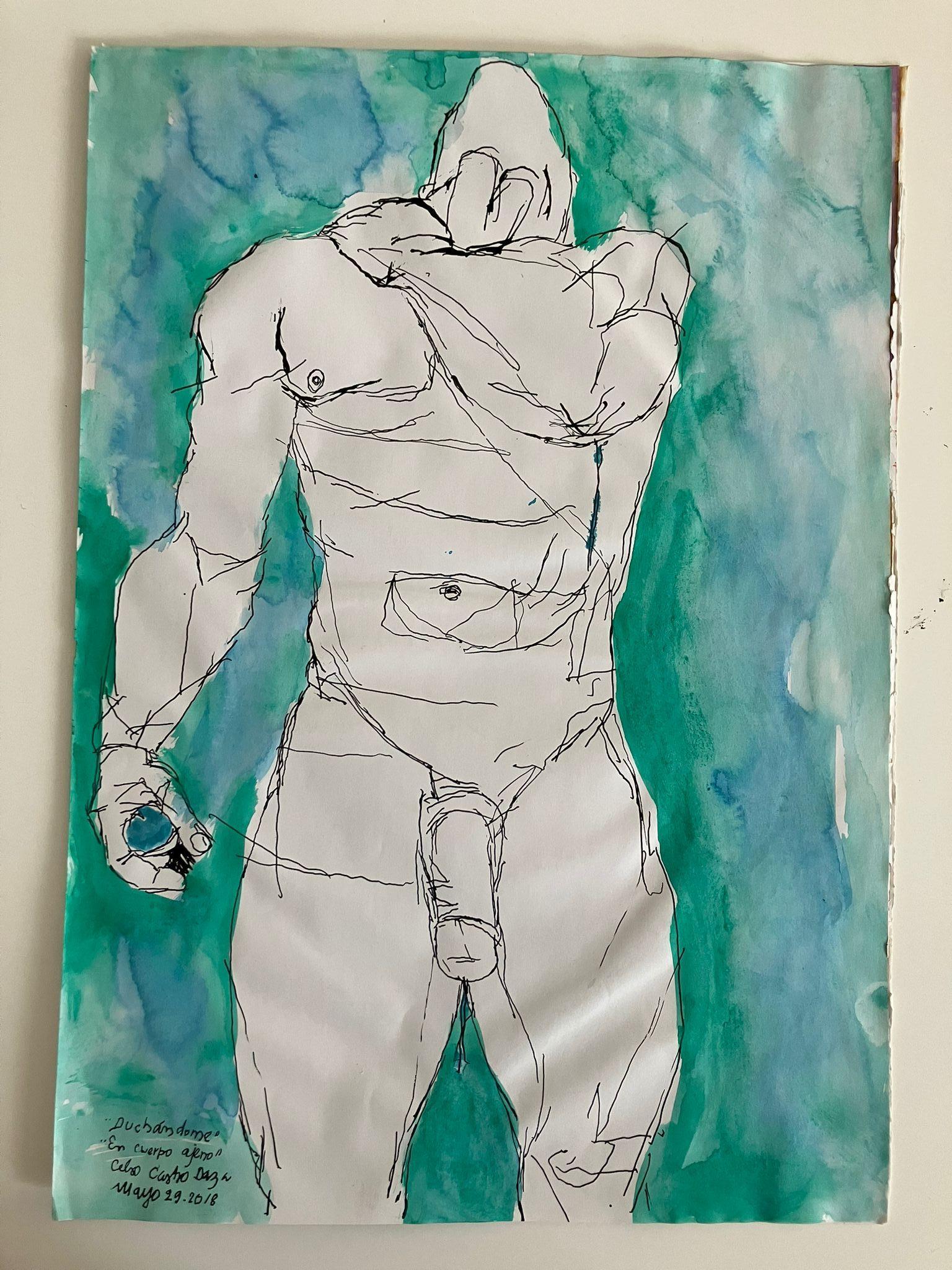Duchándome, 22. Mai / Duchandose, 27. Mai-Duchandome/Duchandome En Cuerpo Ajeno 2018 von Celso Castro-Daza
Aus der Duchándome-Serie
Aquarell und Tinte auf einem Archivierungspapier 
Individuelle Größe: 19,5 Zoll. H x 13.75 in. W
Gesamtgröße: 39