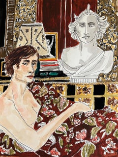 Nureyev at home in Paris, Watercolor Portrait Painting 