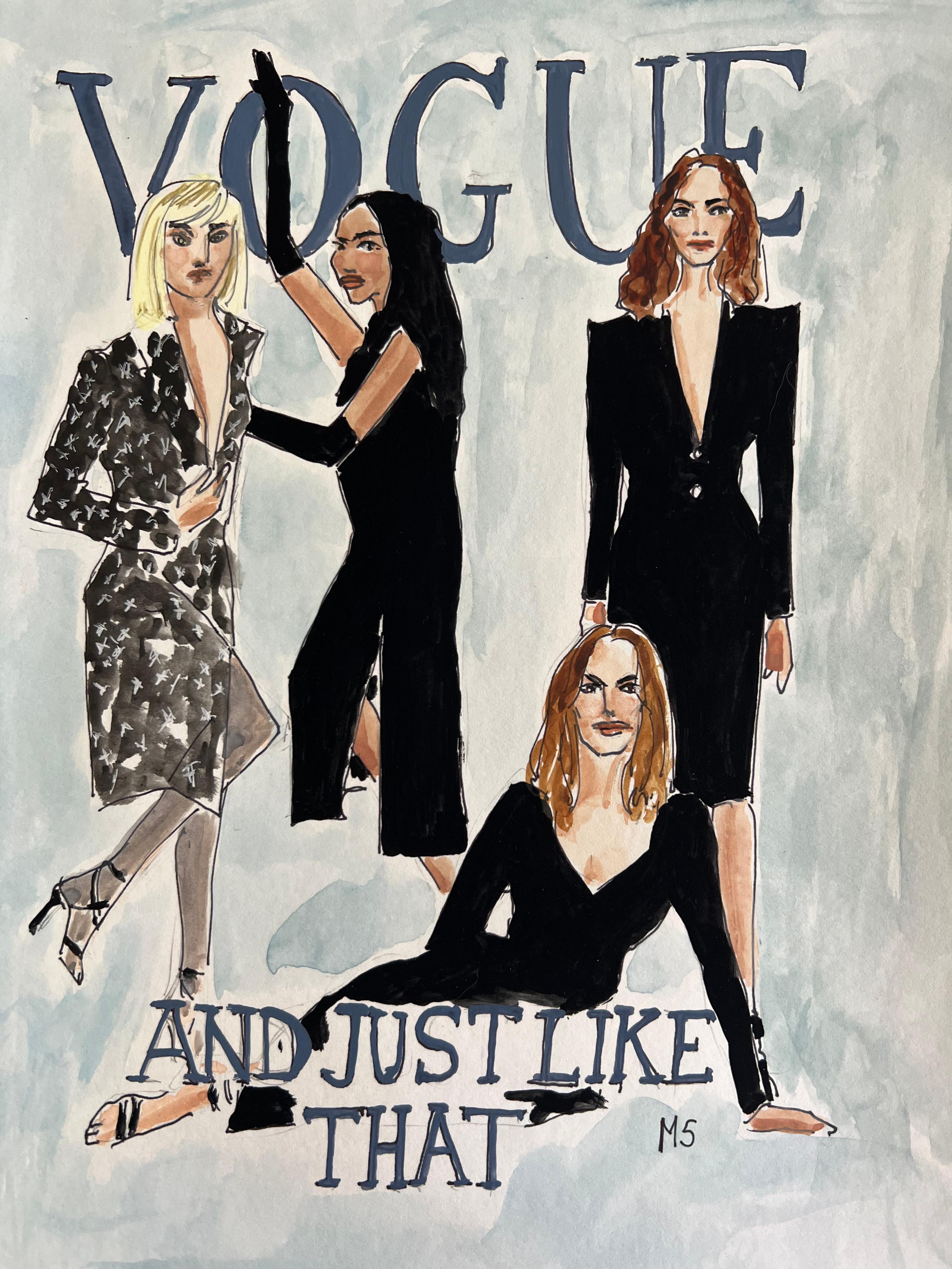 Supermodels in Vogue, Aquarell-Mode-Gemälde 