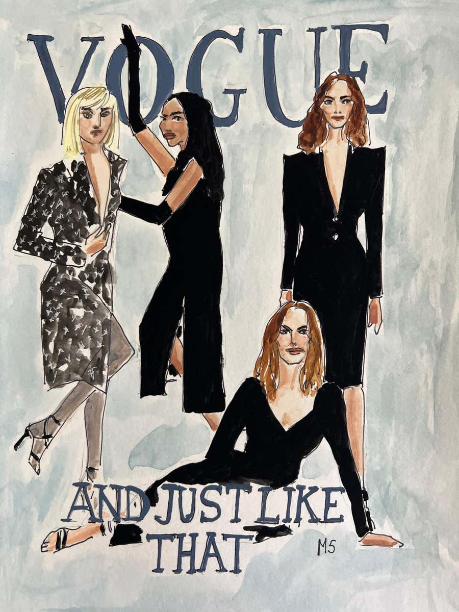 Supermodels in Vogue, Watercolor Fashion Painting