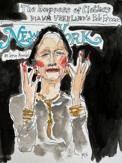 Diana Vreeland New York magazine cover, Watercolor Portrait Painting 