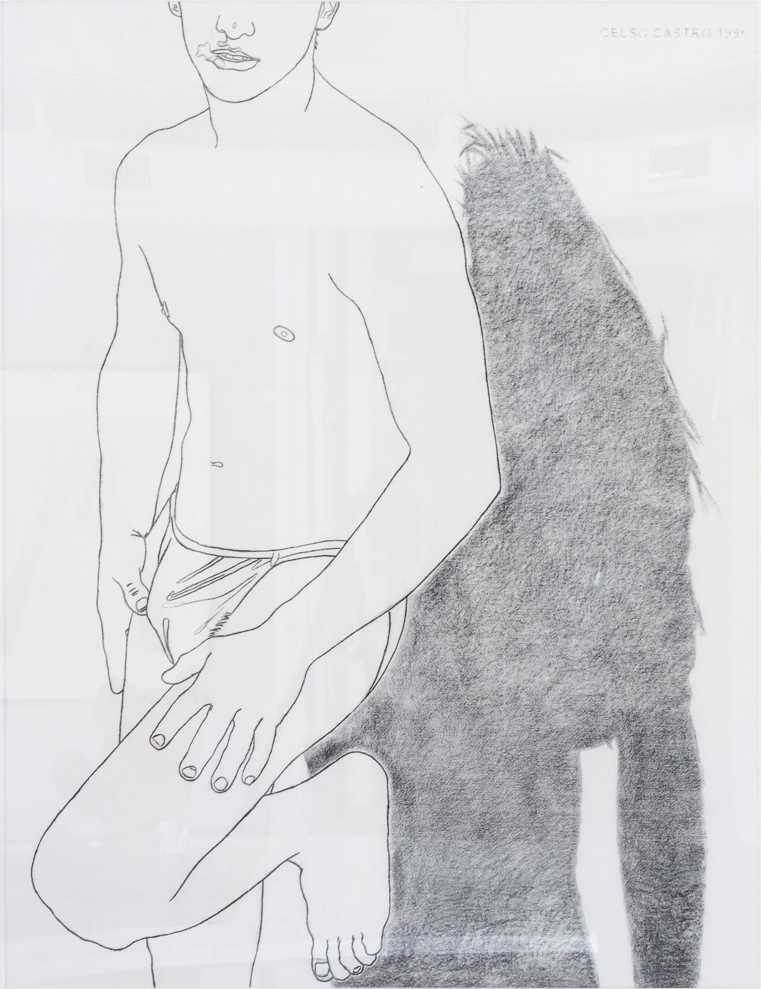 Untitled- Portrait, 1997 by Celso Castro-Daza
Pencil or archival paper
Image size: 48 H in. x 36.5 in. W 
Framed: 58 H x 41 in. W 2 in. D

Drawing on paper is his basic work tool,  some are sketches of his surviving works, and others are sketches of
