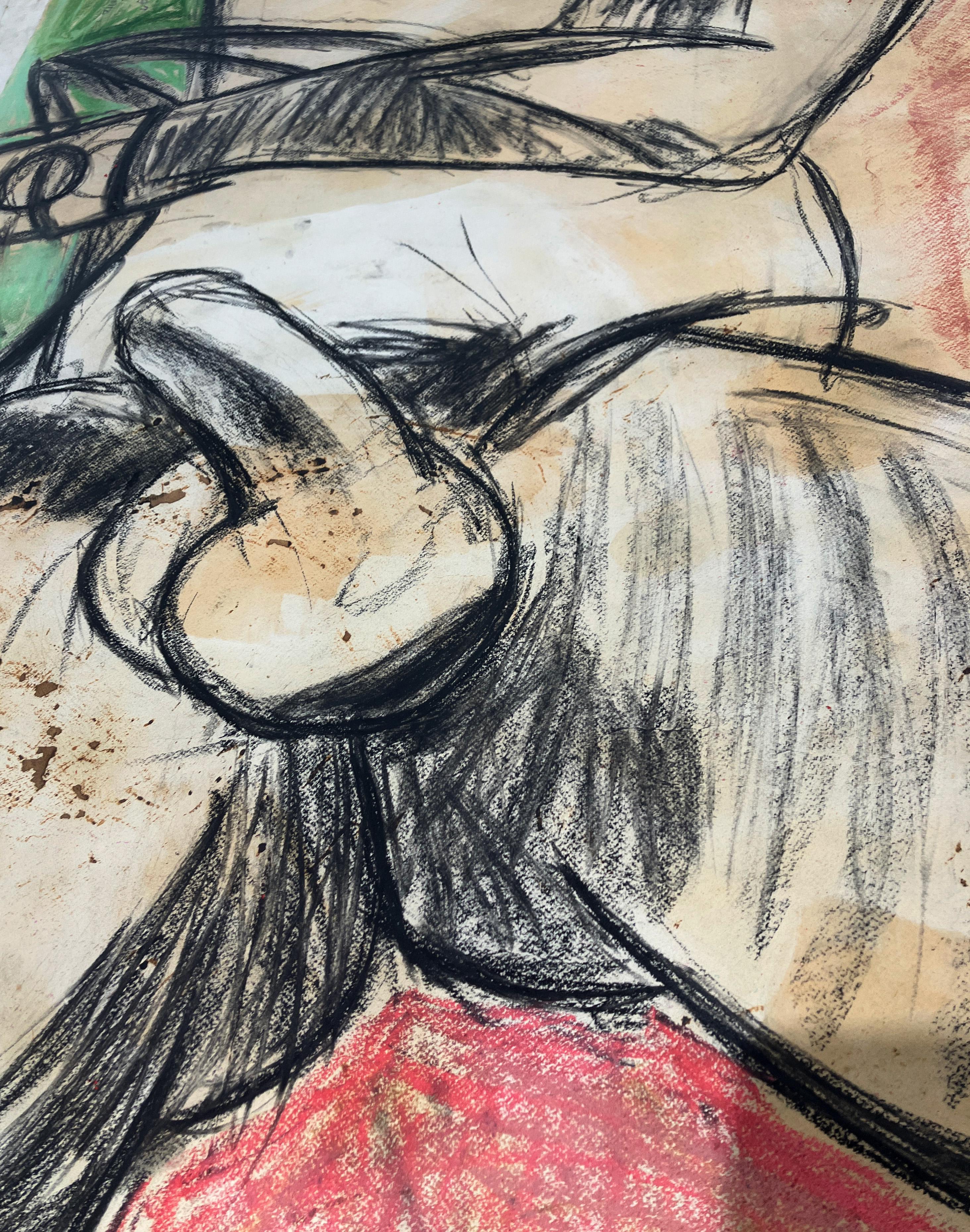 Desnudo con medias, sábado 4 de junio, 2016 par Celso Castro-Daza
Pastel et crayon ou papier d'archivage
Taille de l'image : 59 H in. x 40 in. W 

Au dos du tableau : 
Portrait figuratif au crayon et à l'aquarelle, sans date
Taille de l'image : 40 H