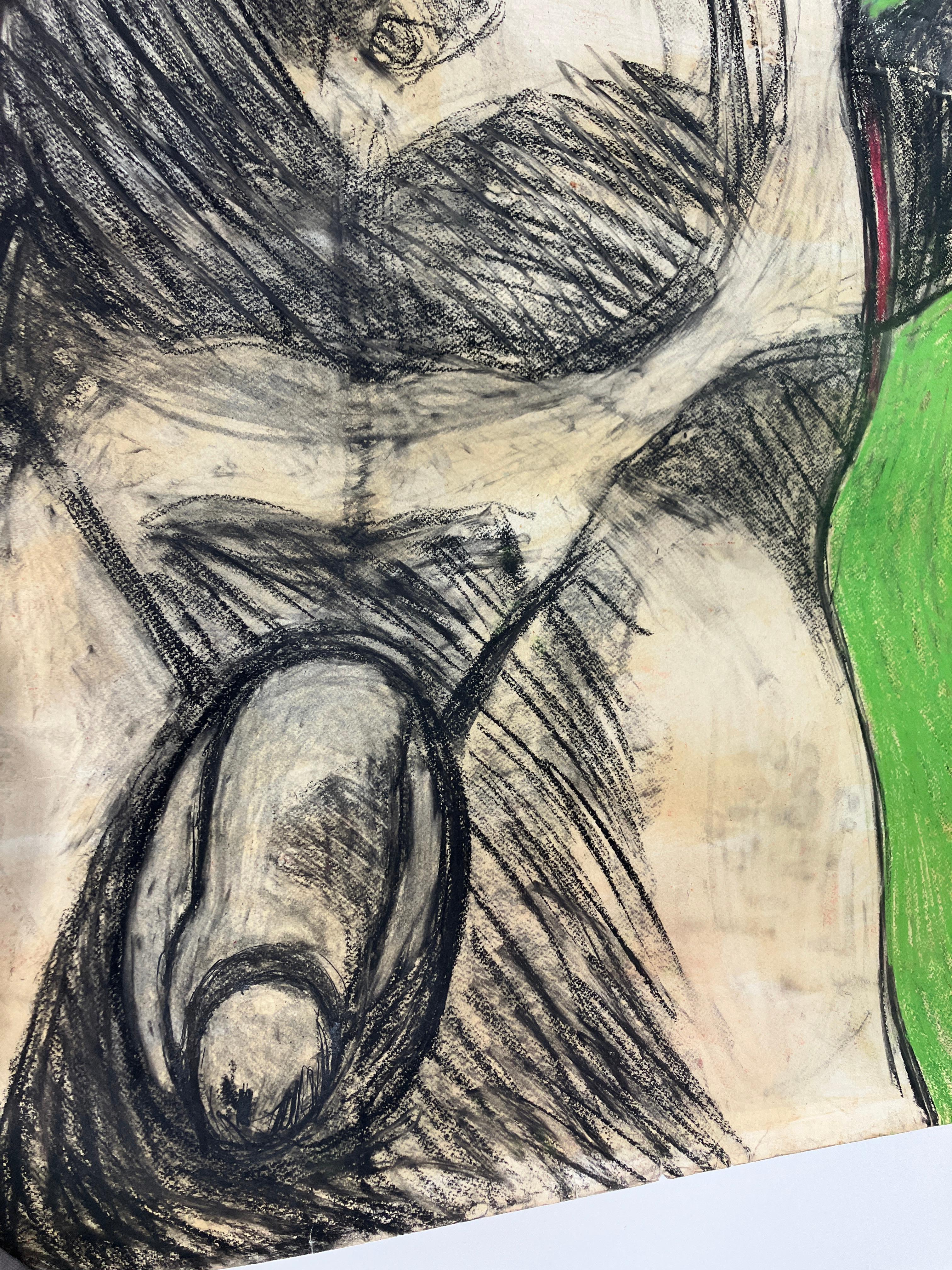 Recanato y compañero, viernes 3 de junio 2016,  par Celso Castro
Crayon Pastel sur papier d'archivage
Taille de l'image : 59 H in. x 39.5 in. W 

Au dos du tableau :
Sans titre, 1986
Crayon sur papier d'archivage
Taille de l'image : 39.5 H in. x 59