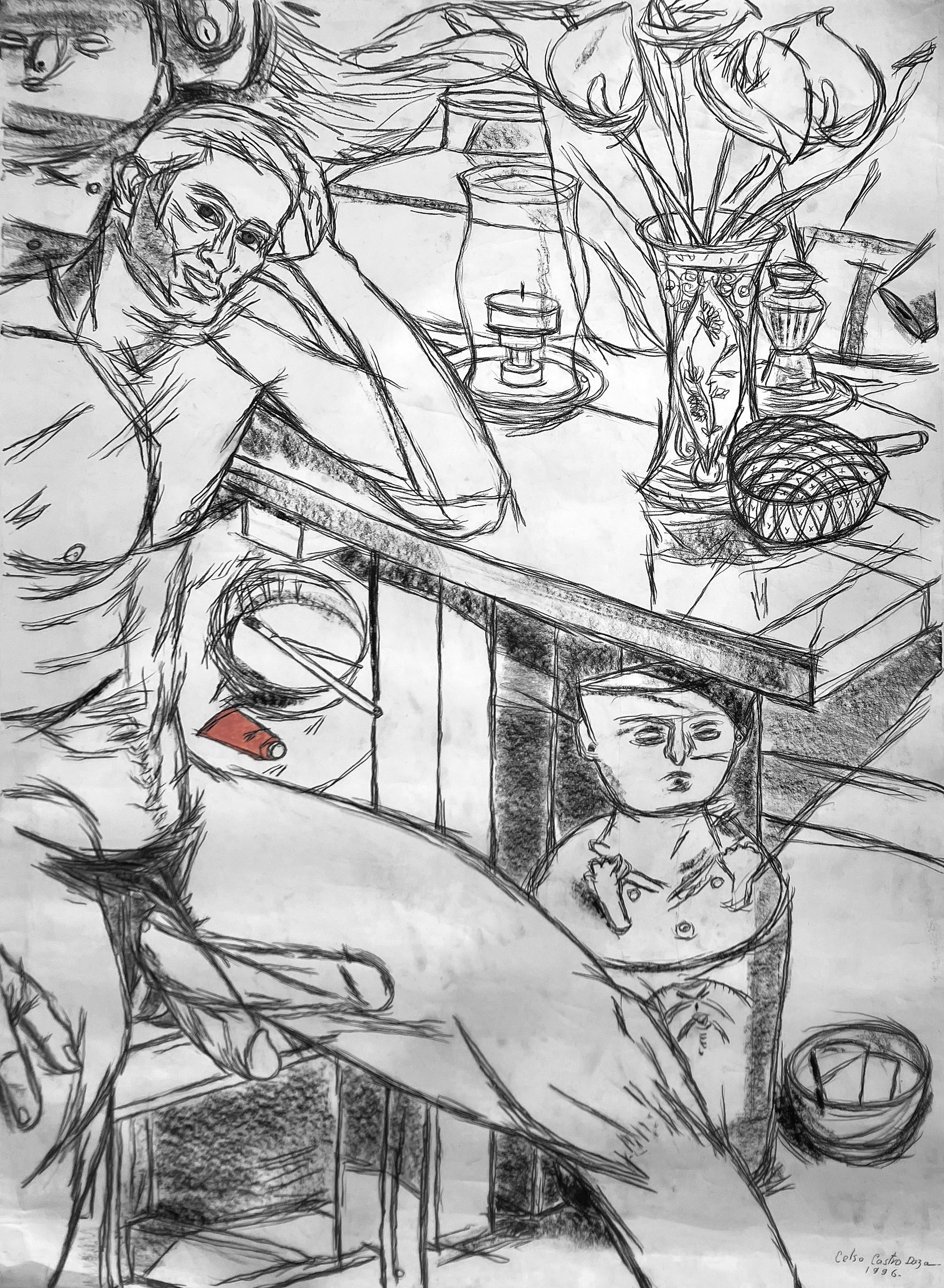 Nude Celso José Castro Daza - The Old Man de la dernière Expo. Crayon sur papier d'archives