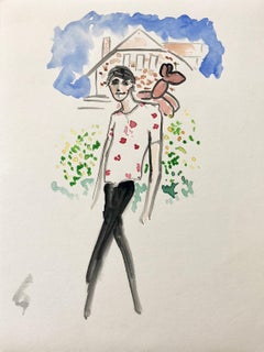 Harry Brant in Connecticut, Watercolor Painting
