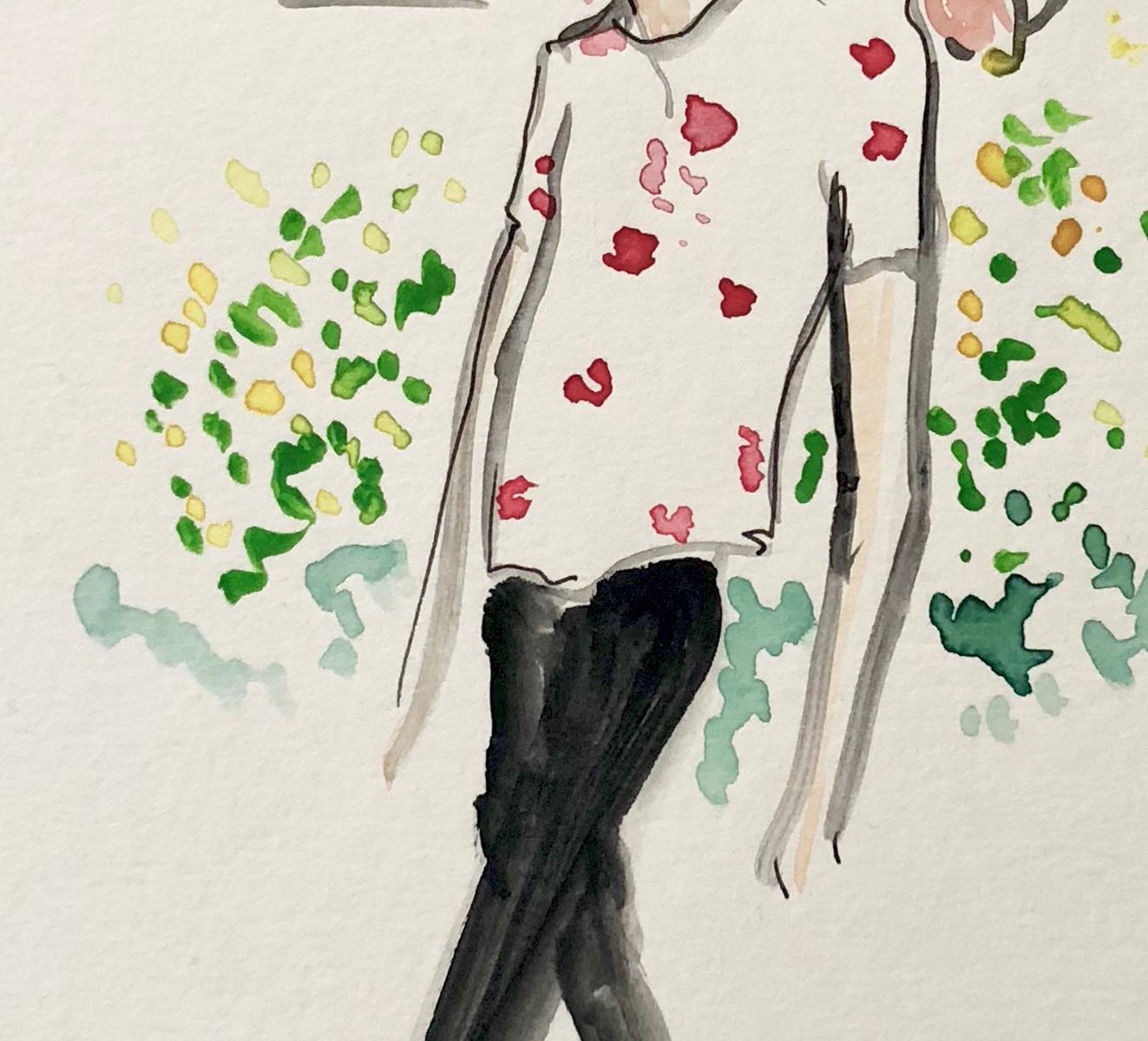 Harry Brant in Connecticut, by Manuel Santelices
Watercolor on paper
Image size: 11 in. H x 8.5 in. W 
Unframed
2017

The worlds of fashion, society, and pop culture are explored through the illustrations of Manuel Santelices, a Chilean artist and