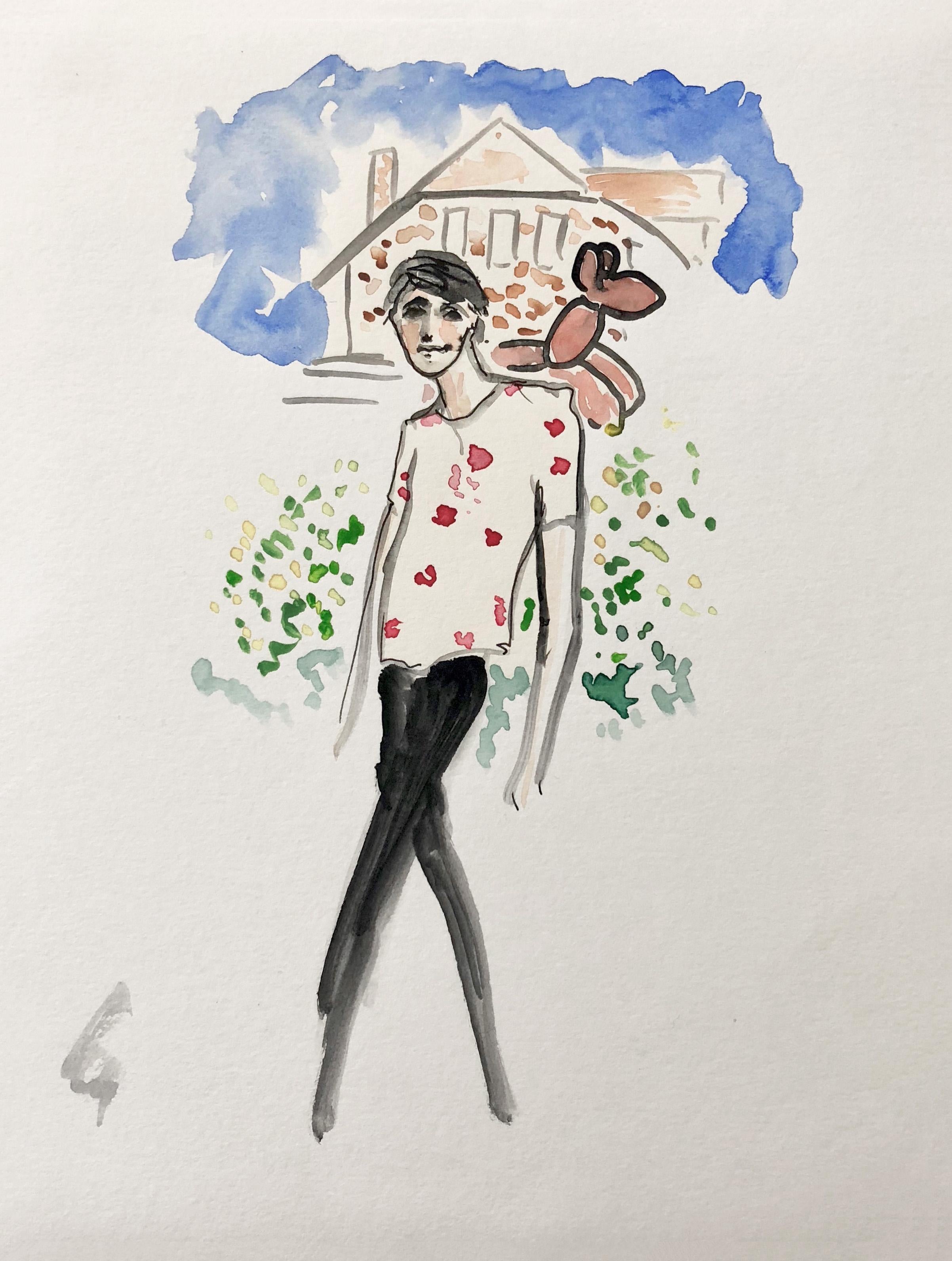 Portrait di Manuel Santelices - Harry Brant nel Connecticut, Pittura ad acquerello